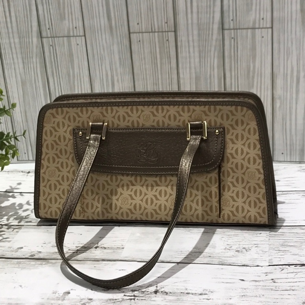 Louis Quatorze Paris Brown Monogram Canvas & Leather Satchel Shoulder Bag